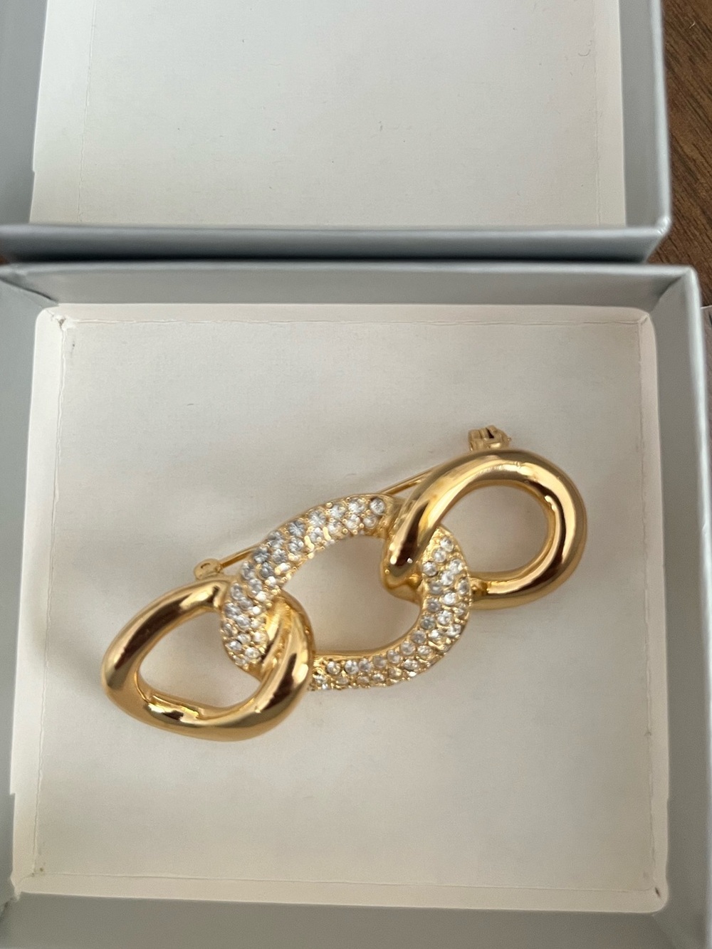 Vintage Dior Gold-Tone Link Brooch with Crystal Pavé Accent